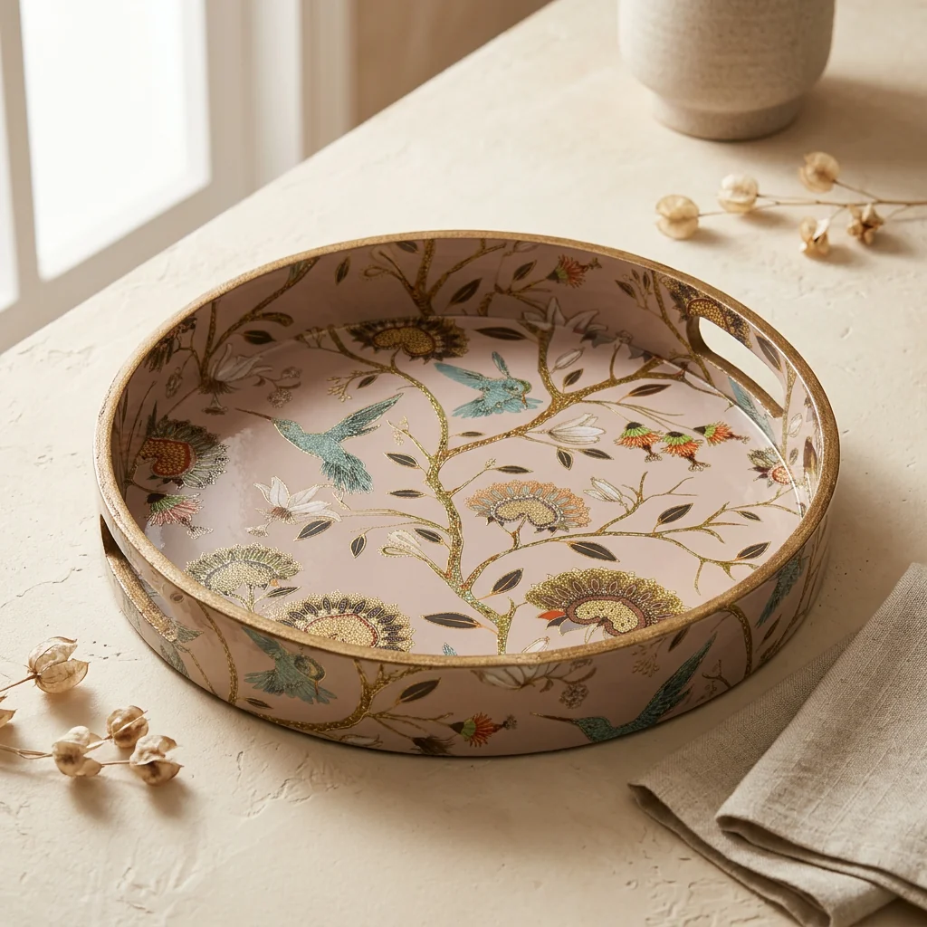 Round Trays (SL) 12" in Peacock Garden design