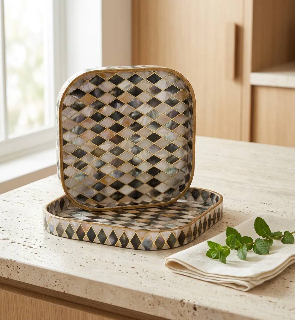 2 PC Tray Set (SMKG) in Sadaf design