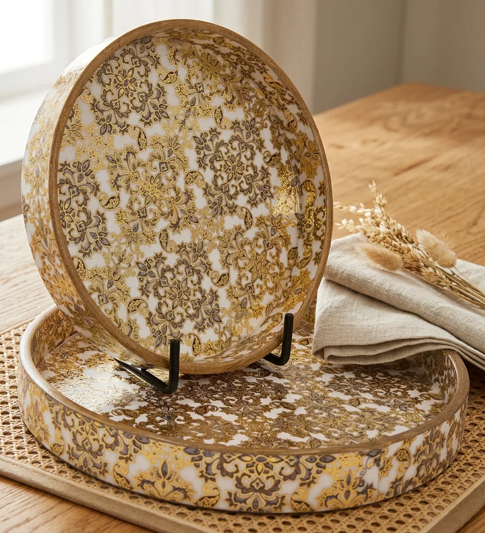 2 PC Tray Set (SMRN) in Banarasi design