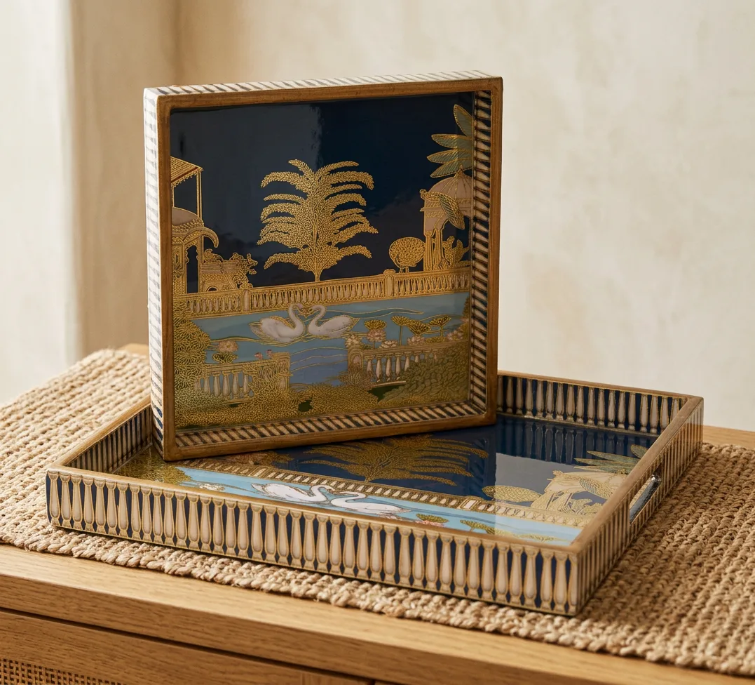 2 PC Tray Set (SMSQ) in Hansa Mahal design