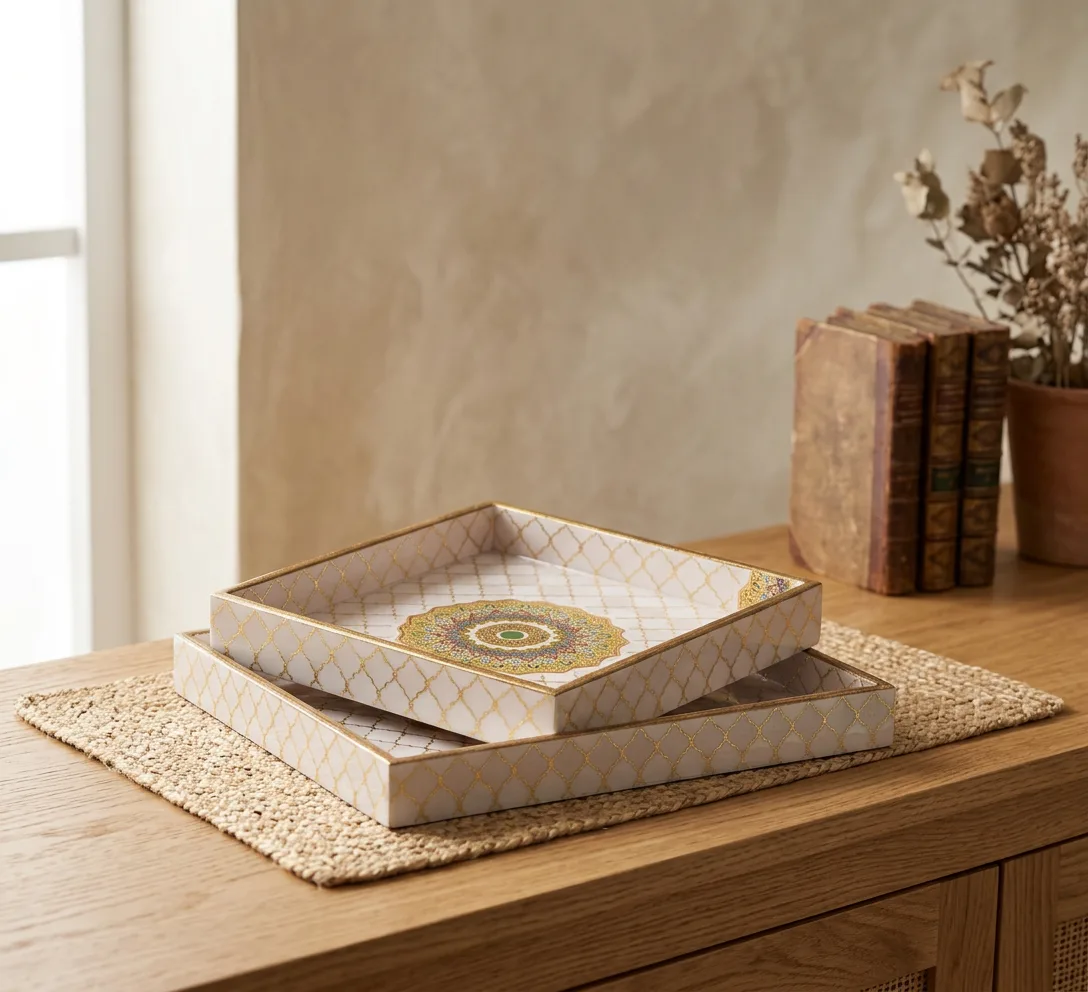 2 PC Tray Set (SMSQ) in Surya Chakra design
