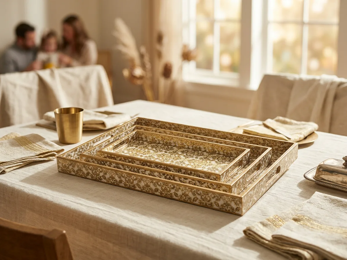 3 PC Tray Set 16x10" in Banarasi design