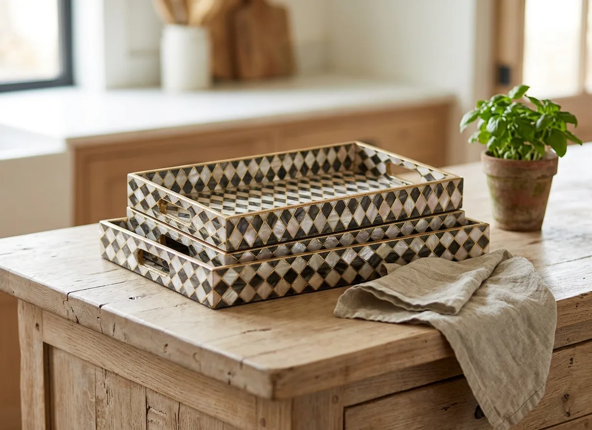 3 PC Tray Set 16x10" in Sadaf design