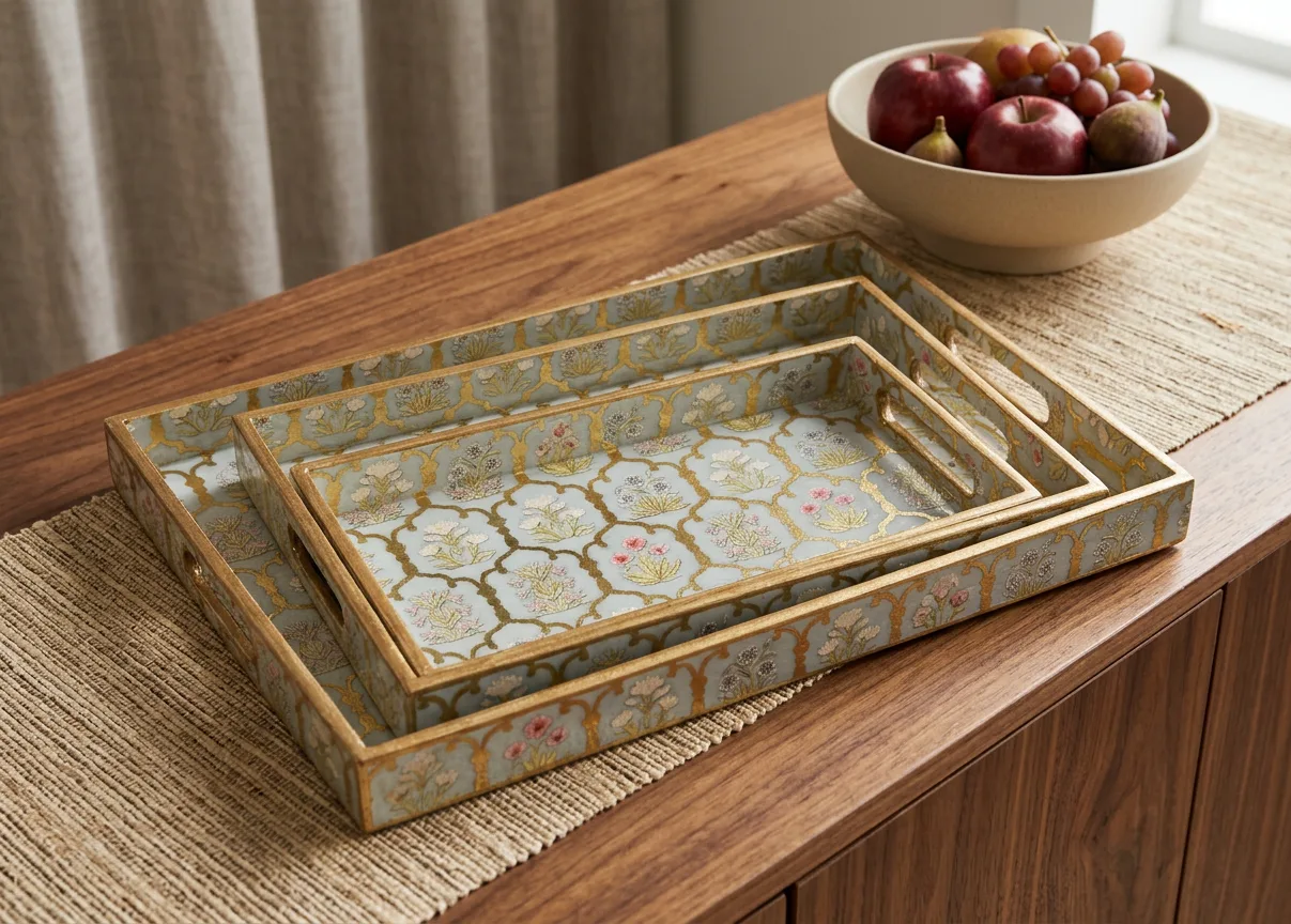 3 PC Tray Set 16x10" in Firozi design