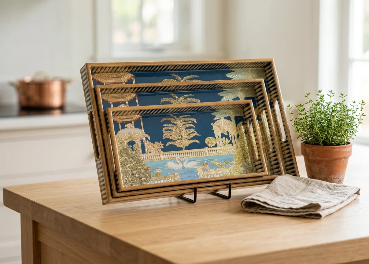 3 PC Tray Set 16x10" in Hansa Mahal design