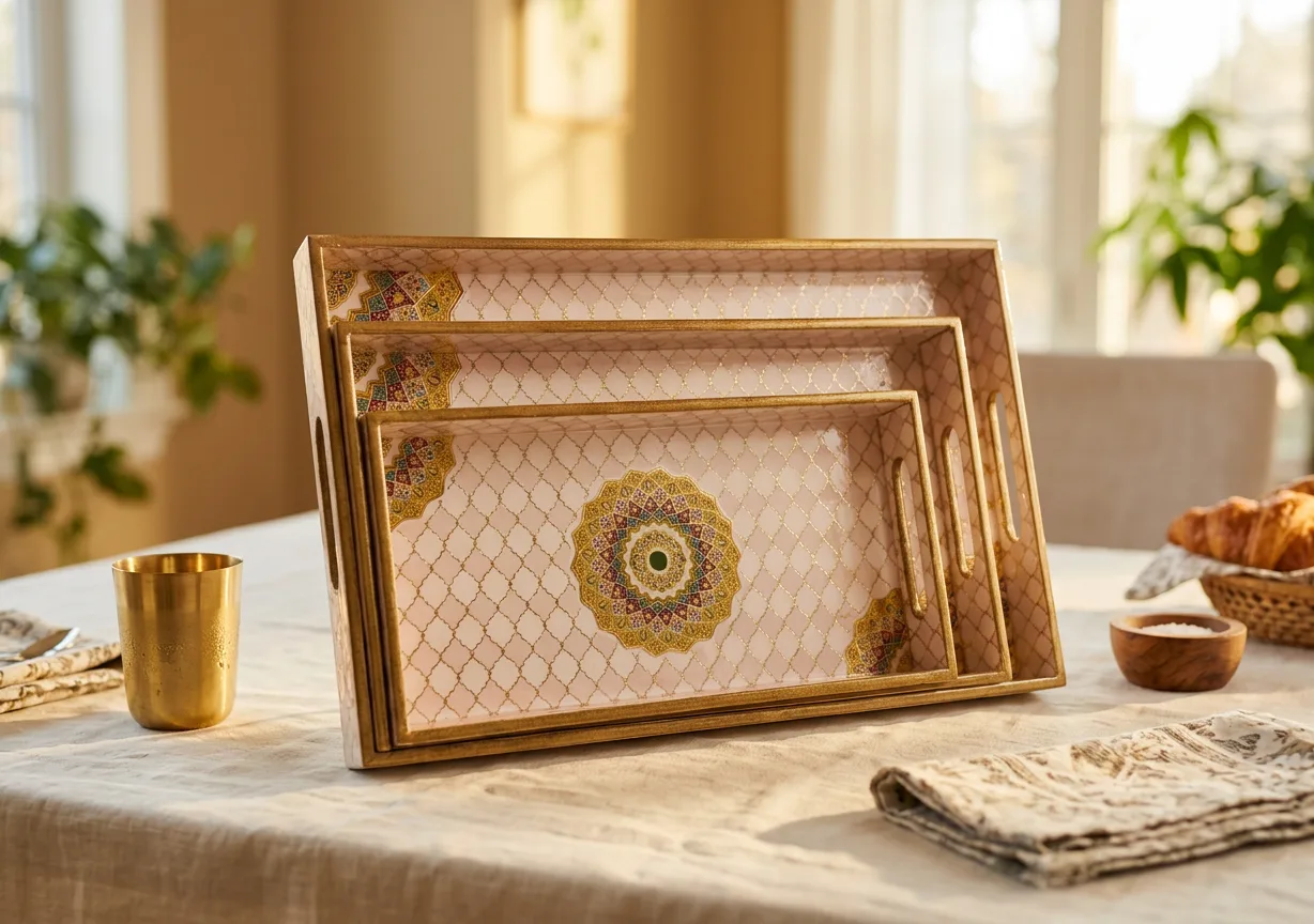 3 PC Tray Set 16x10" in Surya Chakra design
