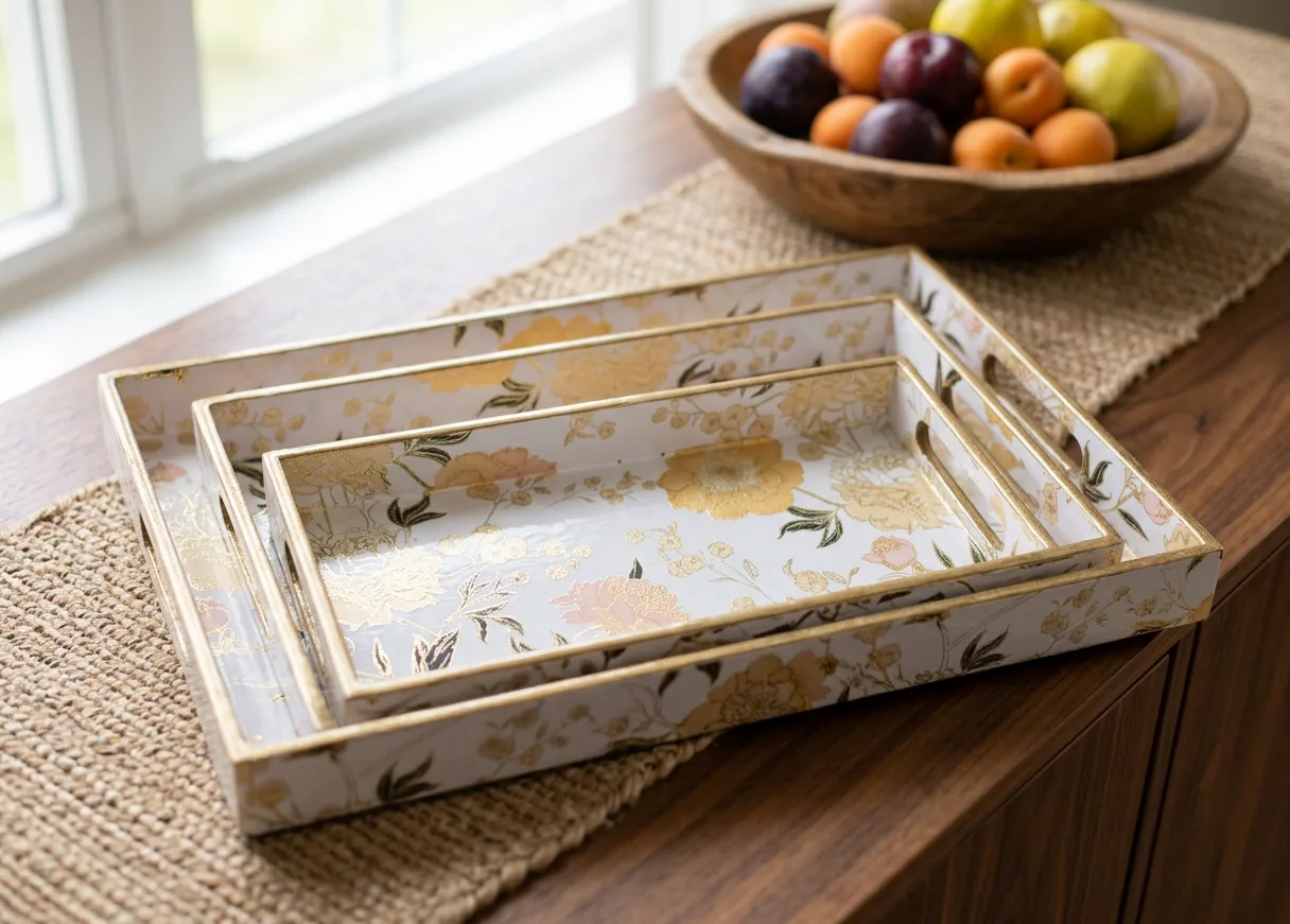 3 PC Tray Set 16x10" in Bulbul design
