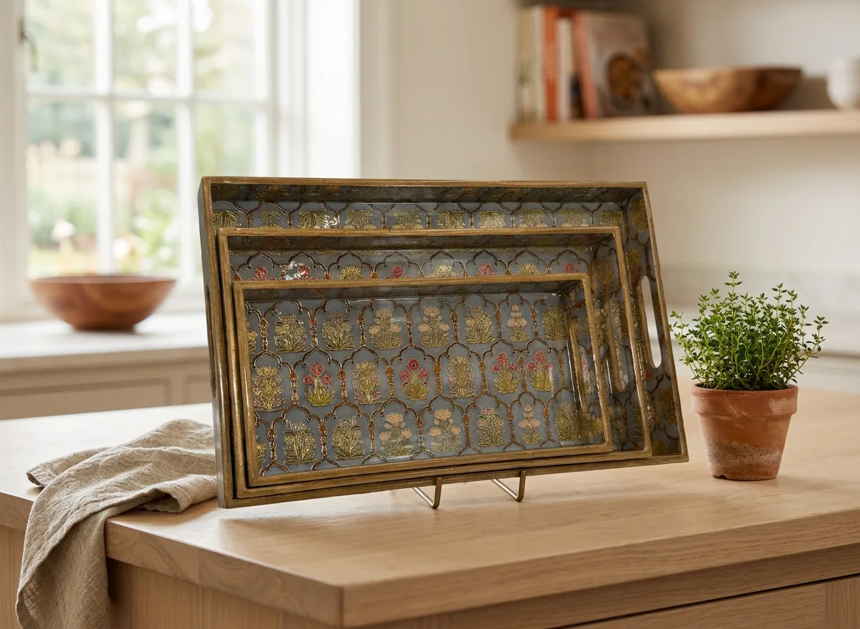 3 PC Tray Set 16x10" in Firozi design