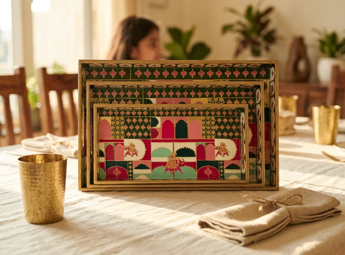 3 PC Tray Set 16x10" in Rangmahal design