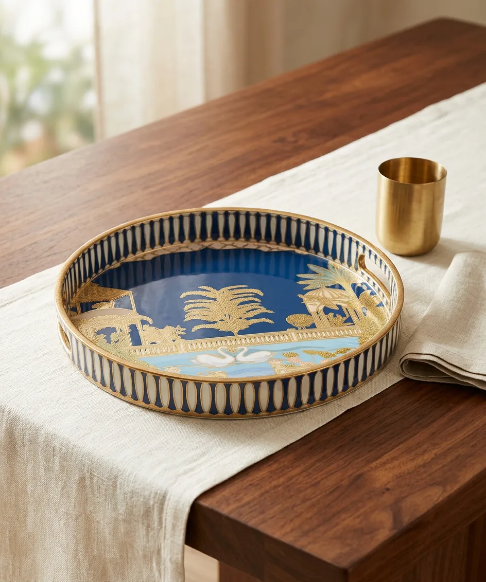 Round Trays (SL) 12" in Hansa Mahal design