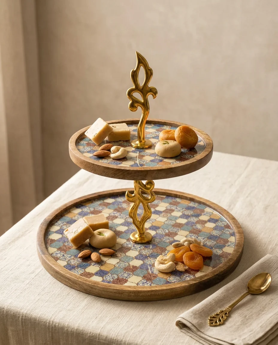 Double Layer Dessert Stand in Mosaic Garden design
